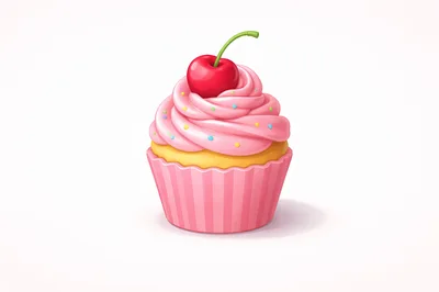 Pink Frosted Cupcake With A Cherry On Top