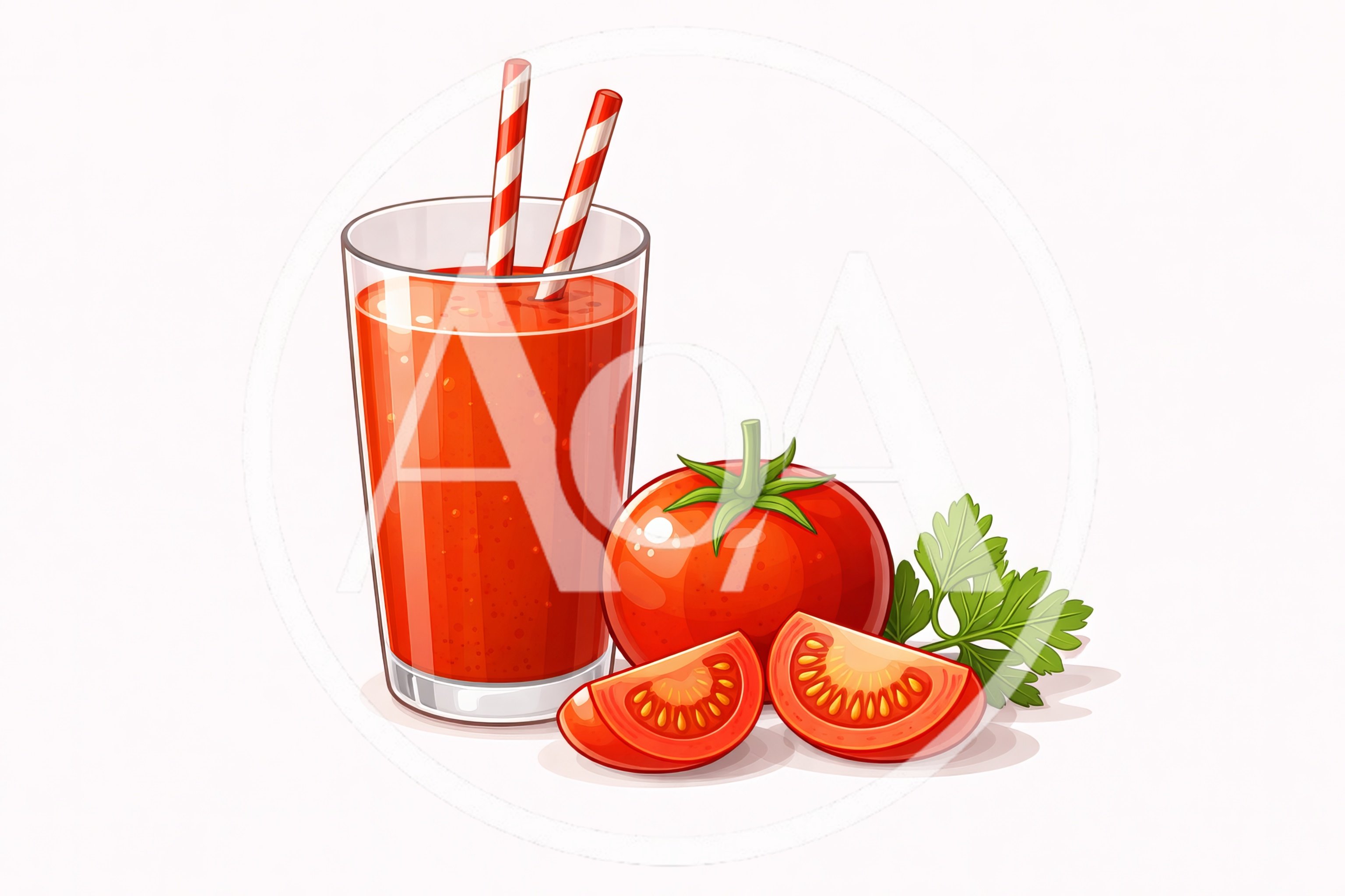 Glass Of Fresh Tomato Juice With Whole And Sliced Tomatoes