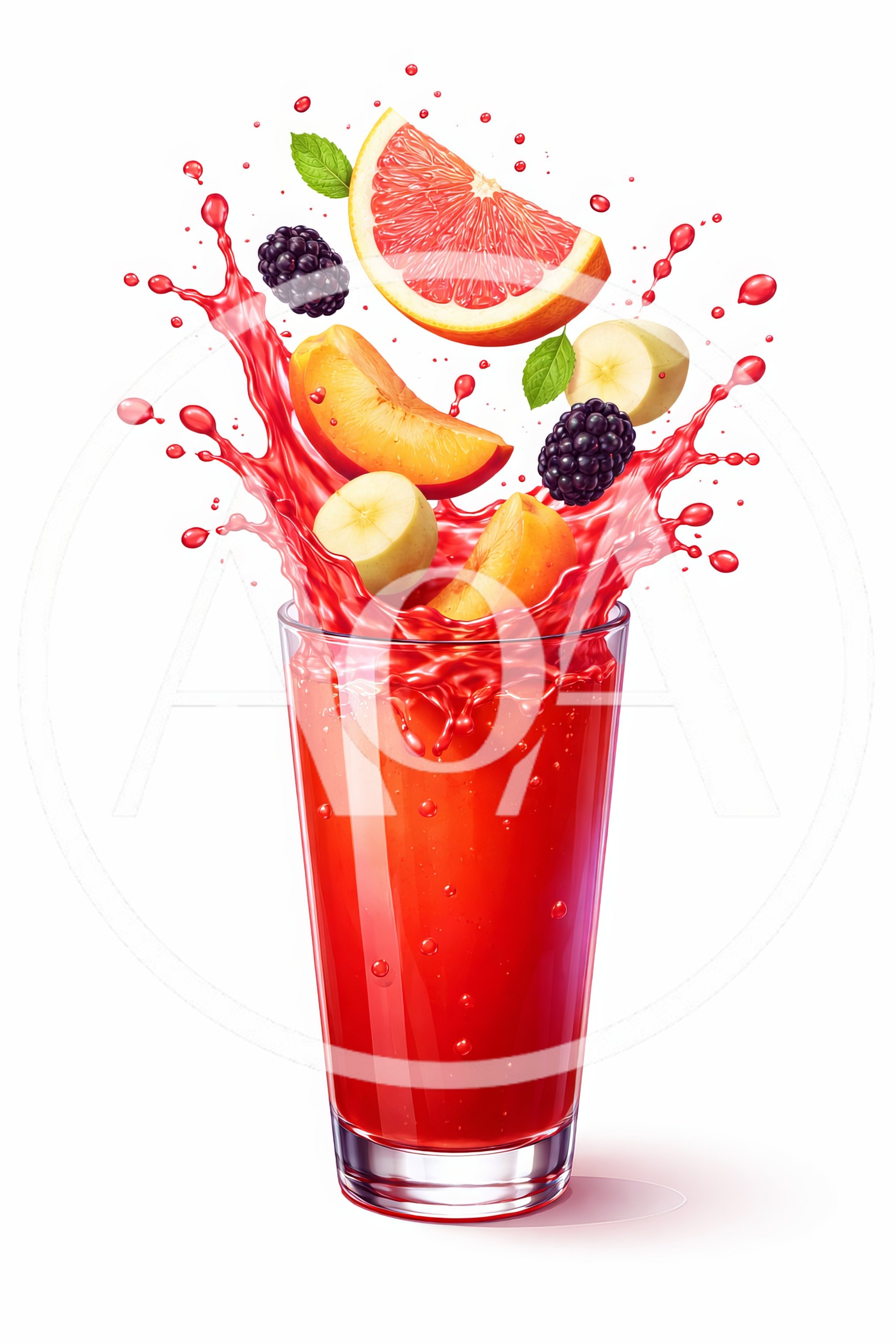 Fresh Fruit Juice Splash With Floating Ingredients