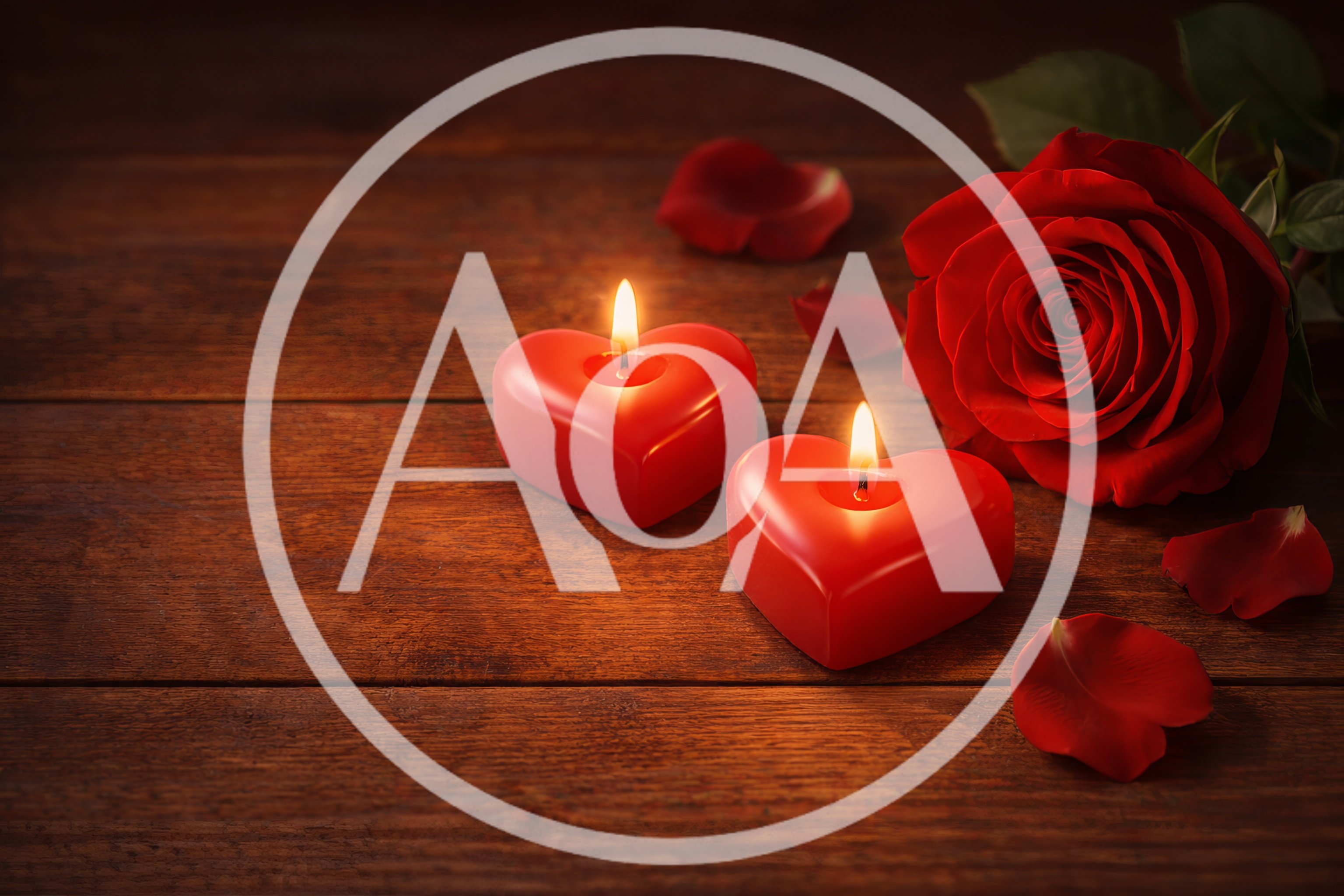 Two Heart Shaped Candles With A Red Rose