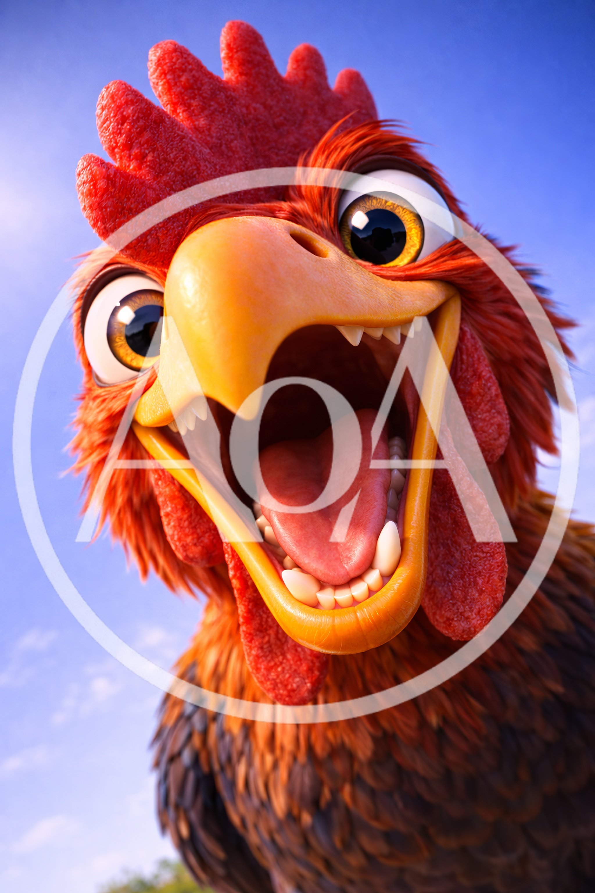 Close Up Portrait Of A Cartoon Rooster