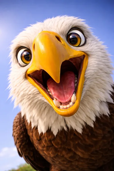 Close Up Portrait Of A Cartoon Bald Eagle
