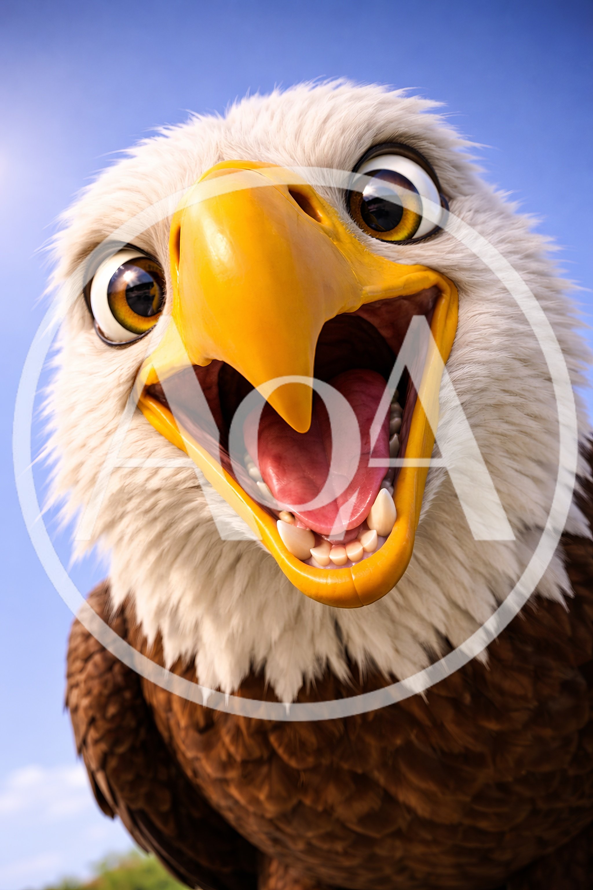 Close Up Portrait Of A Cartoon Bald Eagle