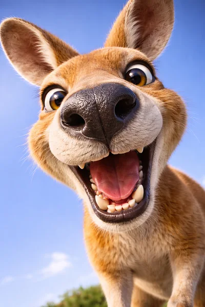 Close Up Portrait Of A Happy Cartoon Kangaroo