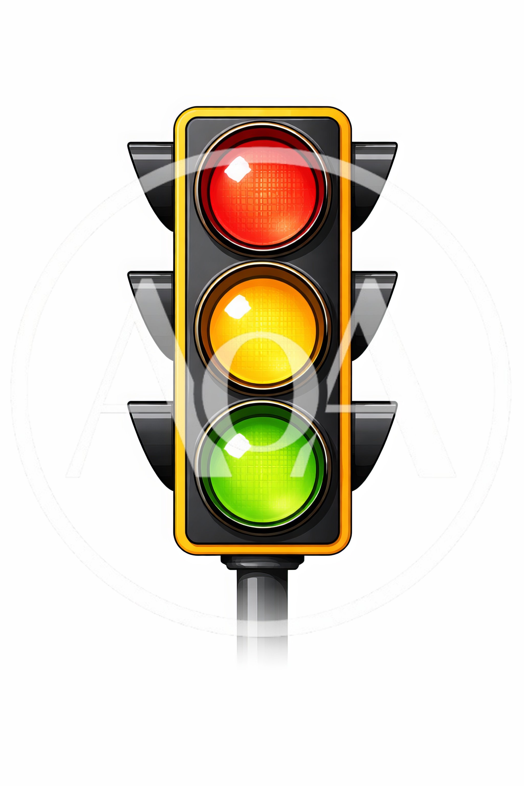 Vertical Traffic Light Signal With Three Illuminated Colors