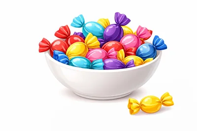 Bowl Filled With Colorful Wrapped Candies