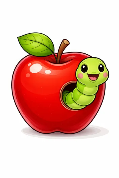 Cute Cartoon Green Caterpillar Inside A Red Apple