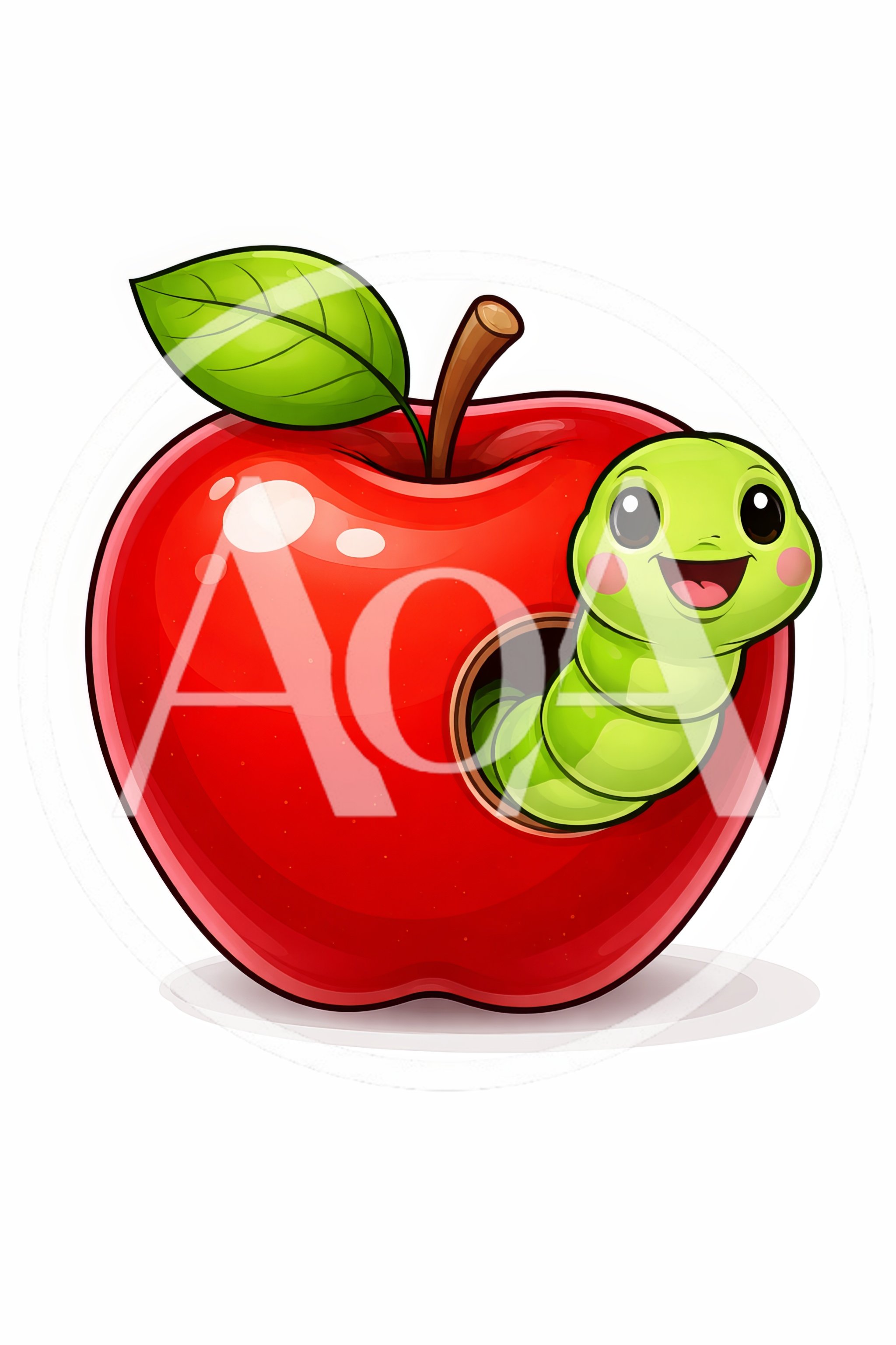 Cute Cartoon Green Caterpillar Inside A Red Apple