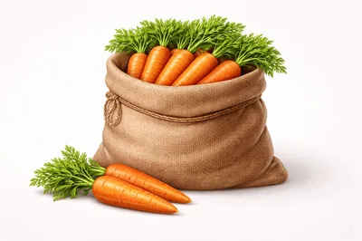 Fresh Carrots In A Burlap Sack