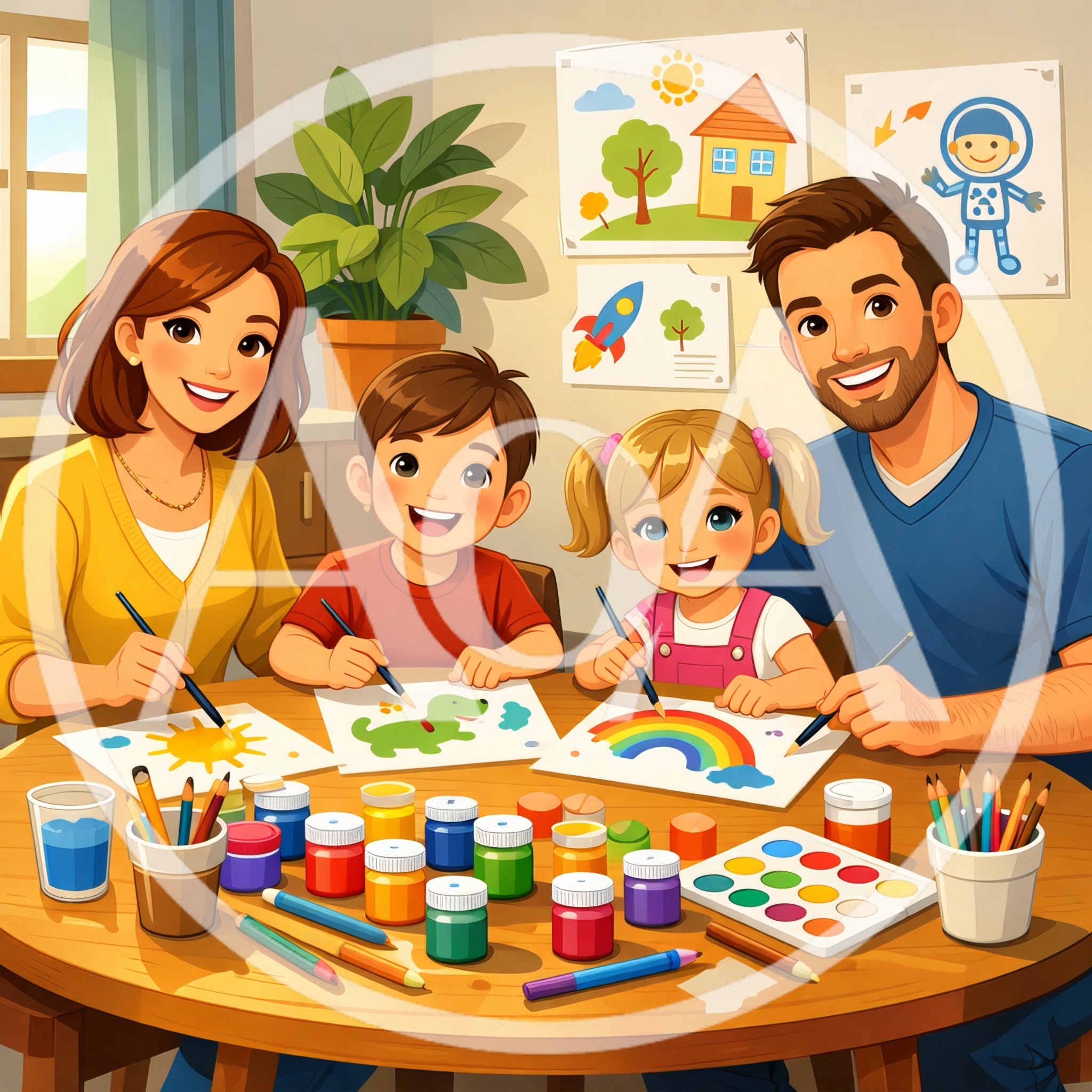 Happy Family Painting Together at Home