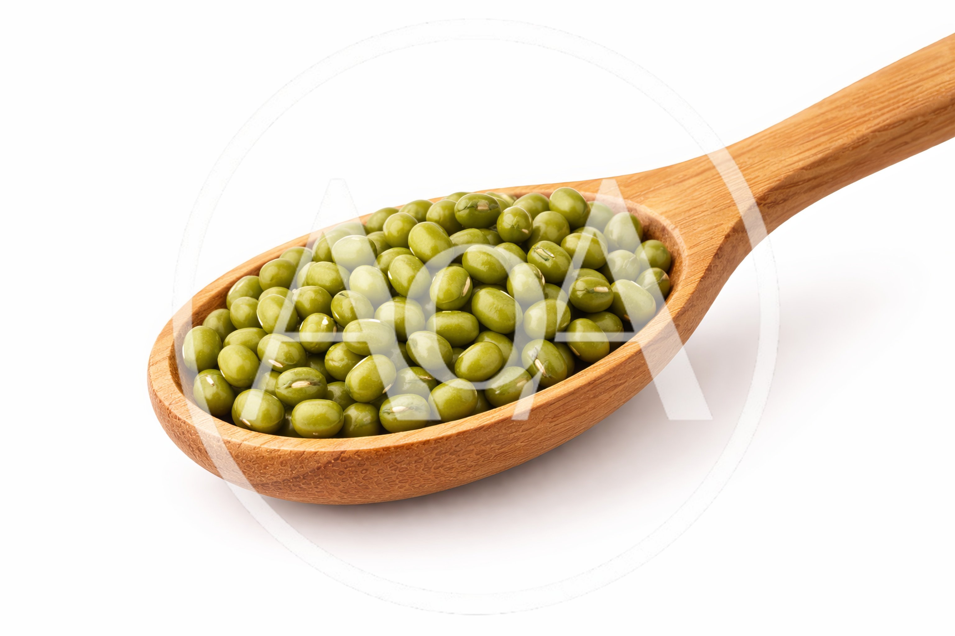 Wooden Spoon Filled With Raw Mung Beans