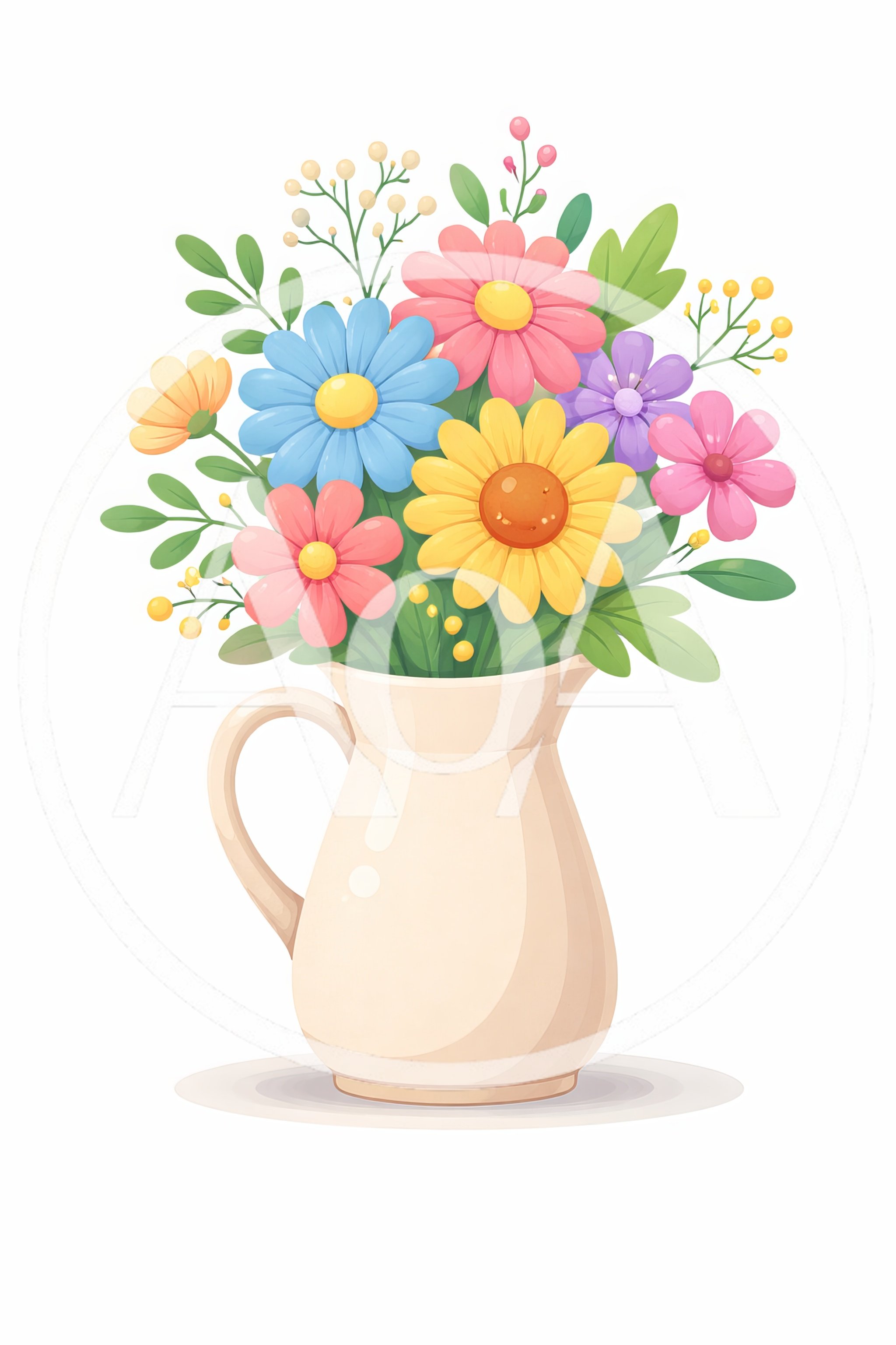 Colorful Spring Flower Bouquet In A Ceramic Pitcher