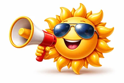 Cheerful Cartoon Sun Character Holding A Red Megaphone
