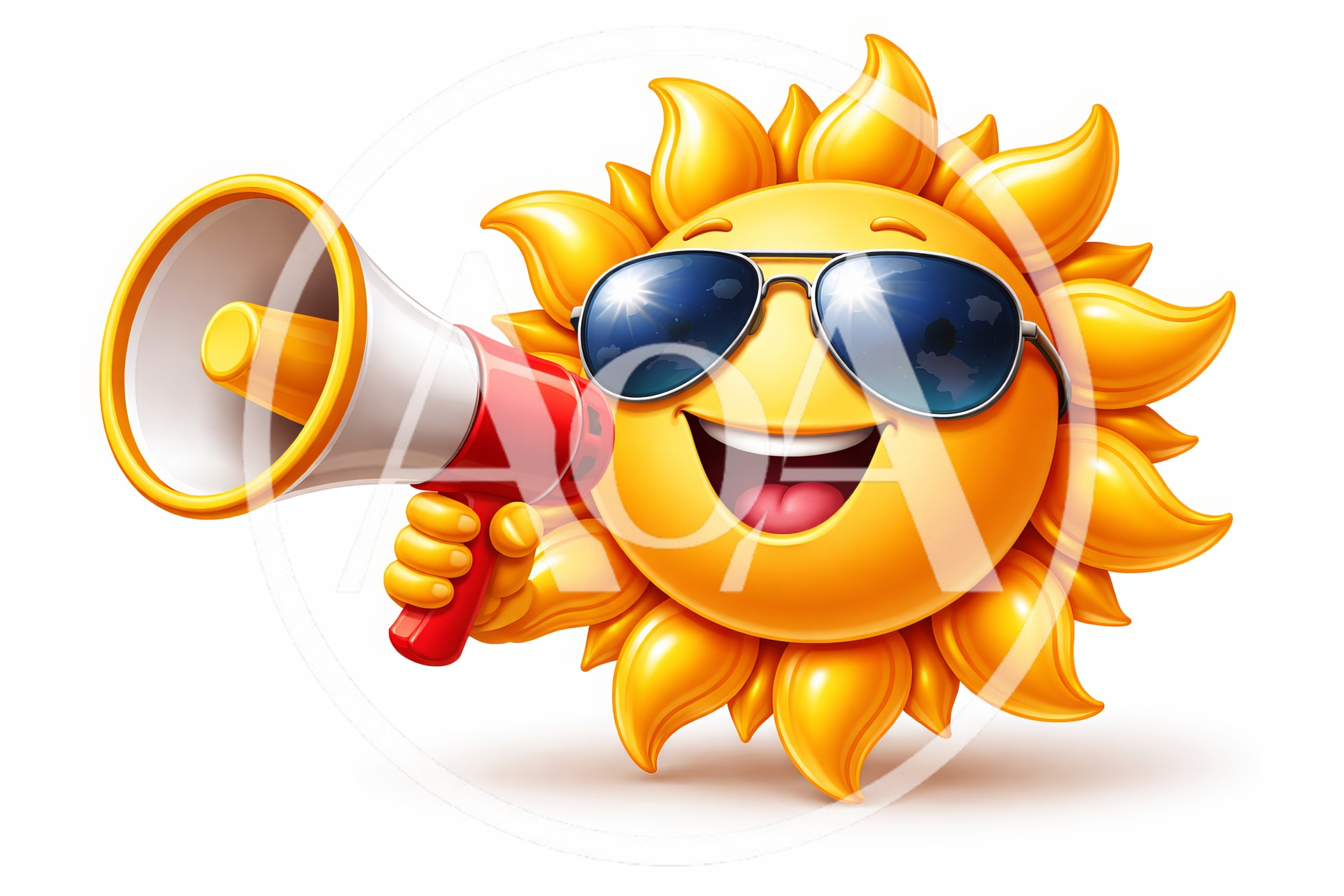 Cheerful Cartoon Sun Character Holding A Red Megaphone