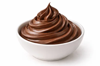 Swirled Chocolate Mousse In A White Bowl