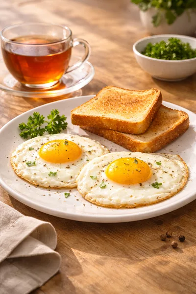 Breakfast Plate With Fried Eggs And Toasted Bread