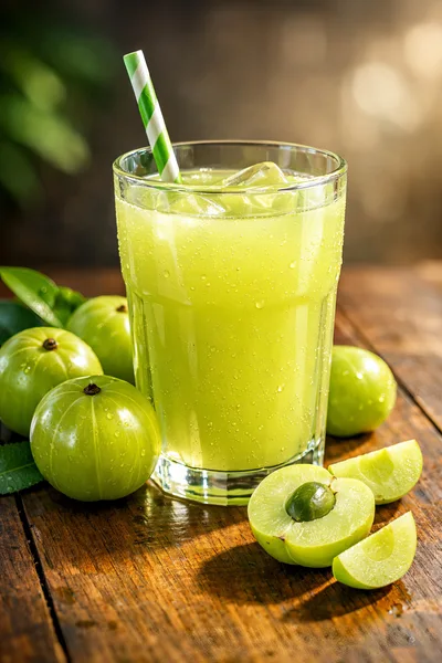 Refreshing Amla Juice Drink With Fresh Indian Gooseberries
