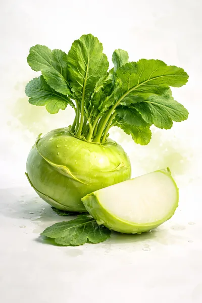 Fresh Whole And Sliced Kohlrabi Vegetable