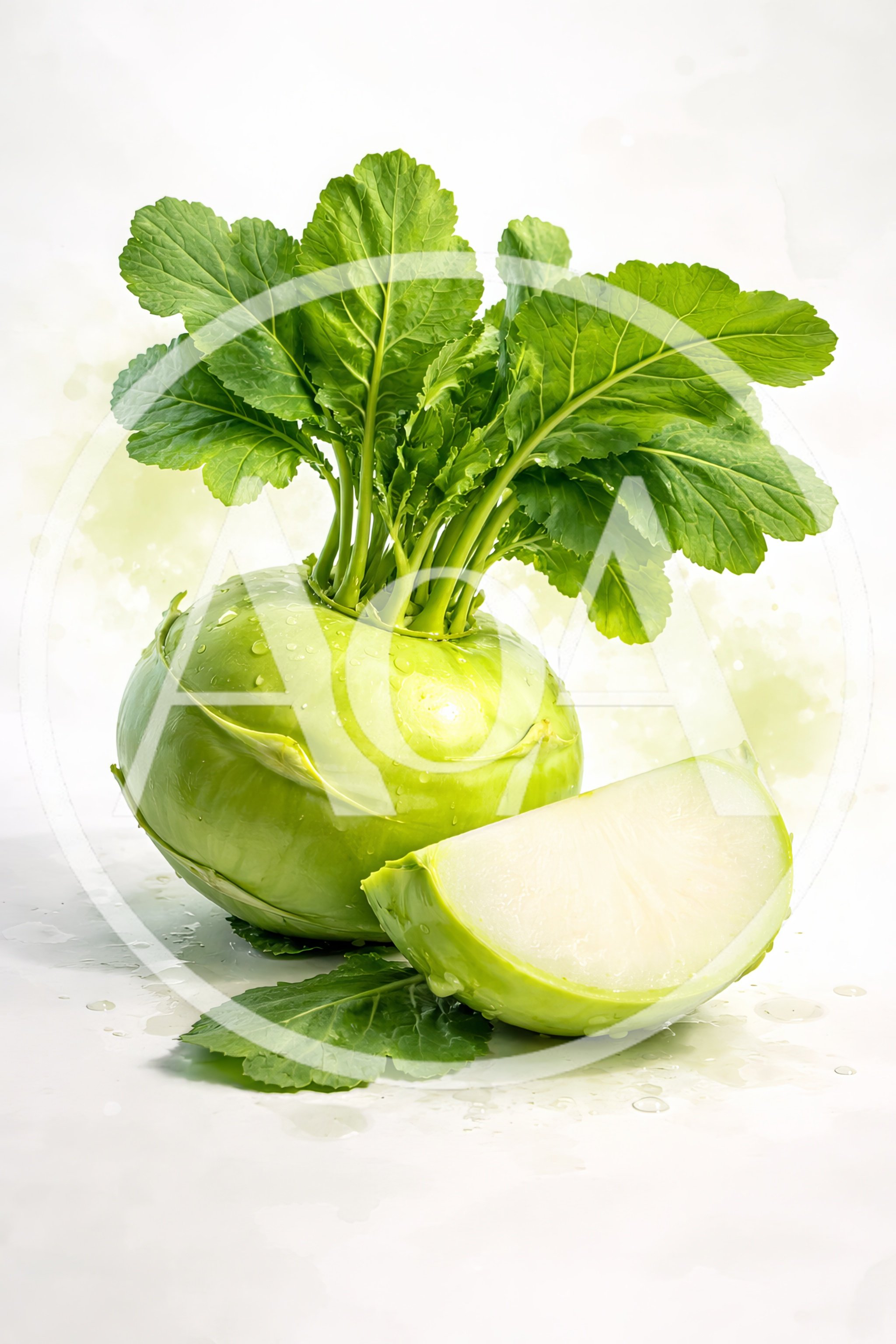 Fresh Whole And Sliced Kohlrabi Vegetable
