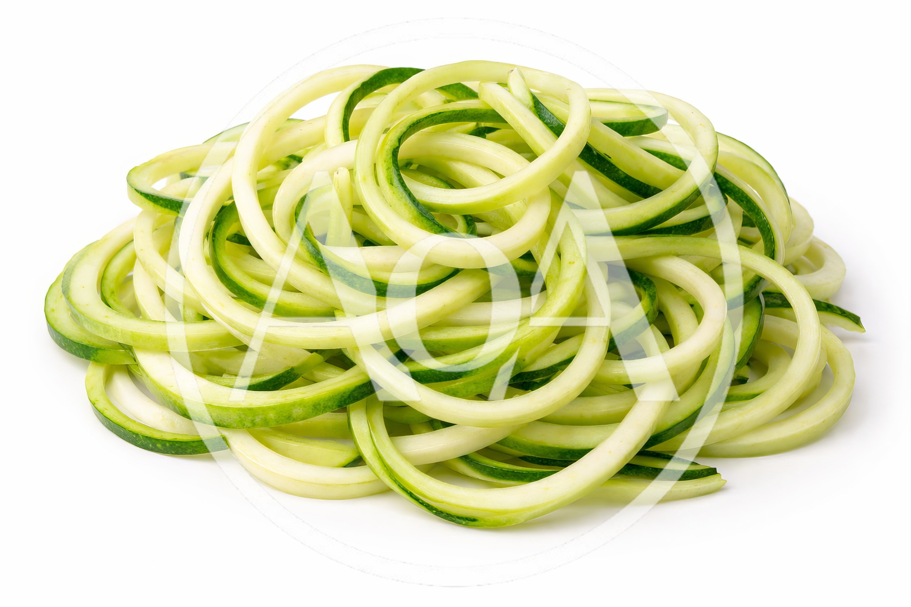 Fresh Spiralized Zucchini Noodles Isolated On White