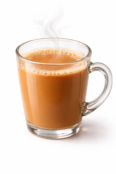 Glass Mug Of Hot Steaming Milk Tea