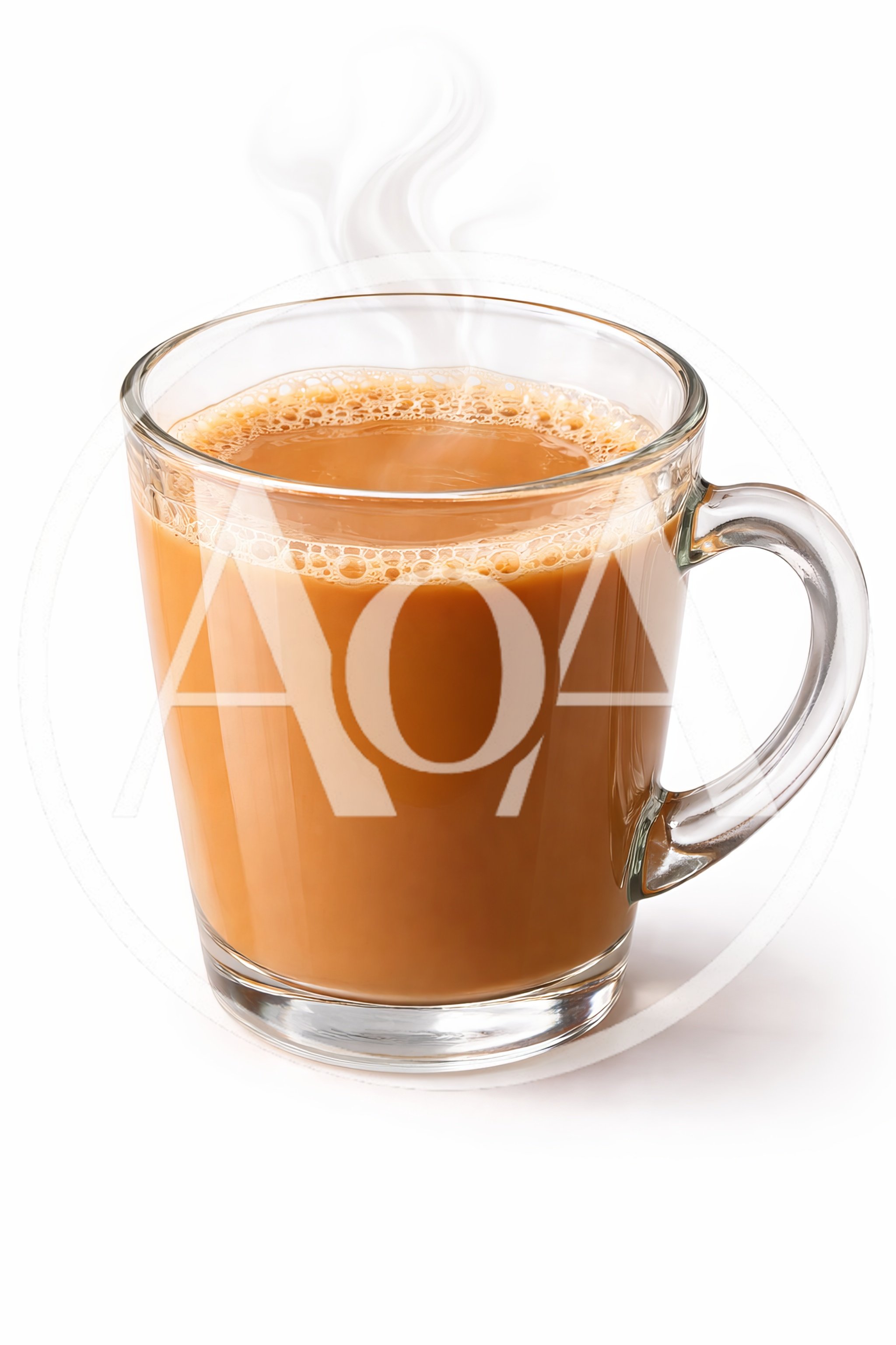 Glass Mug Of Hot Steaming Milk Tea