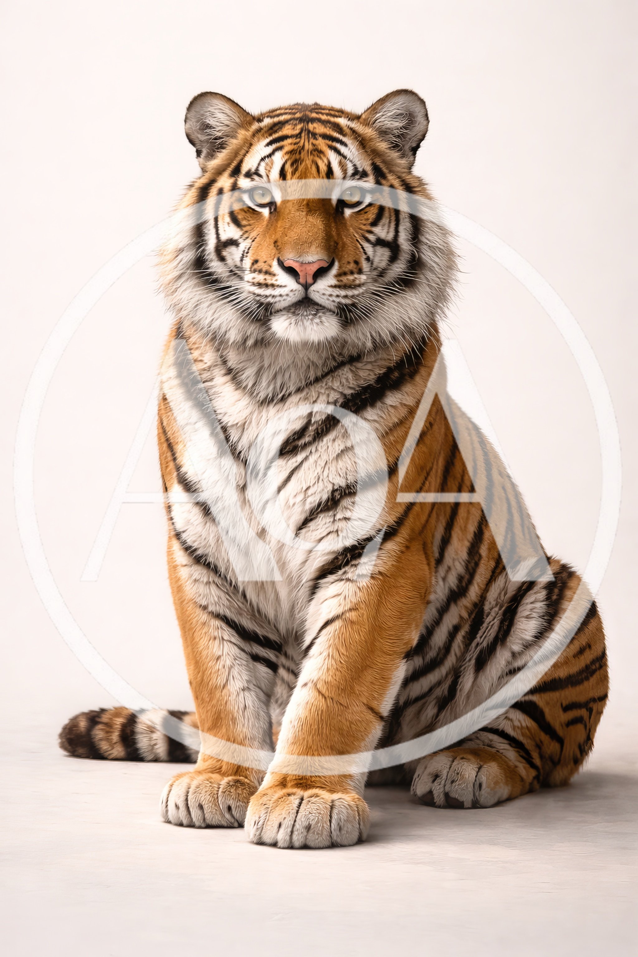 Majestic Tiger Sitting In Studio Setting