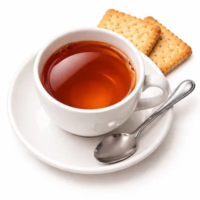Cup Of Tea With Biscuits And Spoon