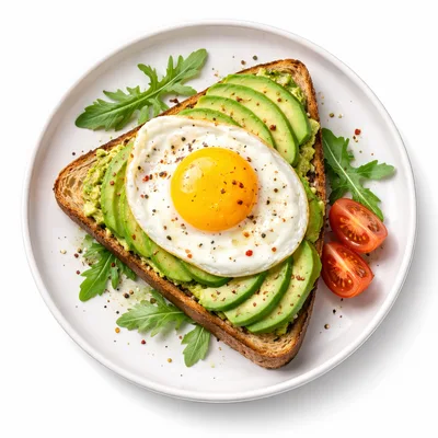 Avocado Toast With Fried Egg On White Plate
