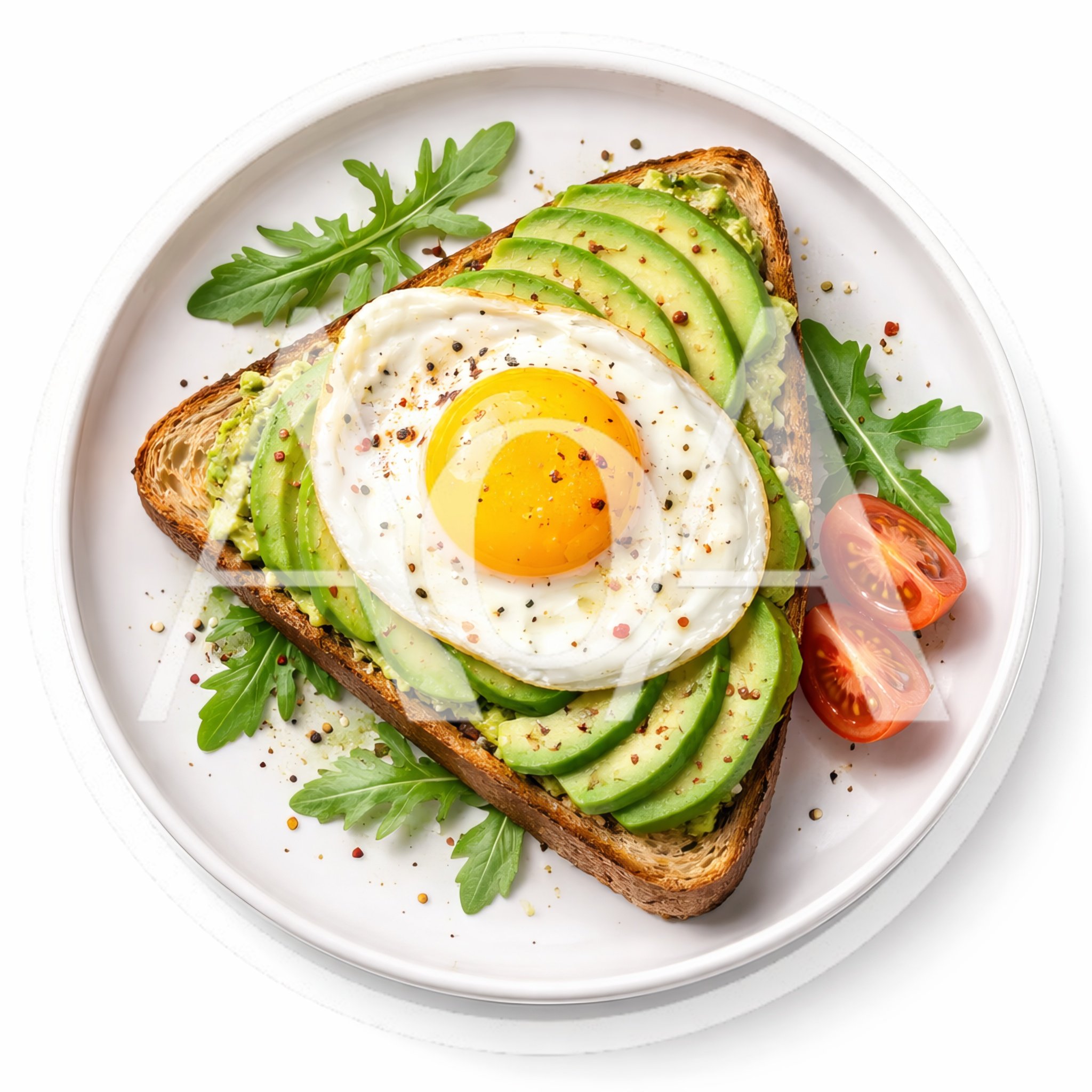 Avocado Toast With Fried Egg On White Plate