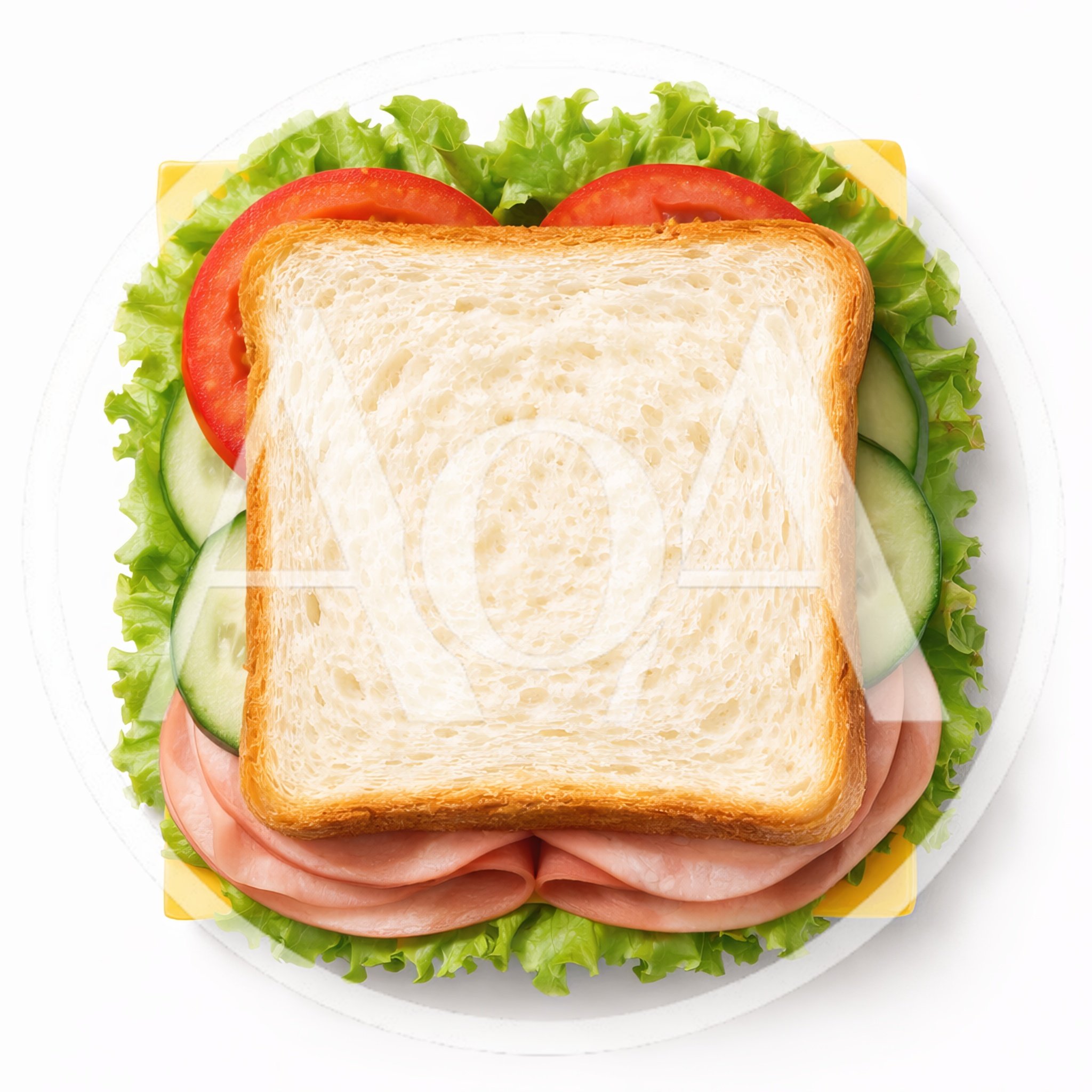 Top View Of A Fresh Ham And Vegetable Sandwich
