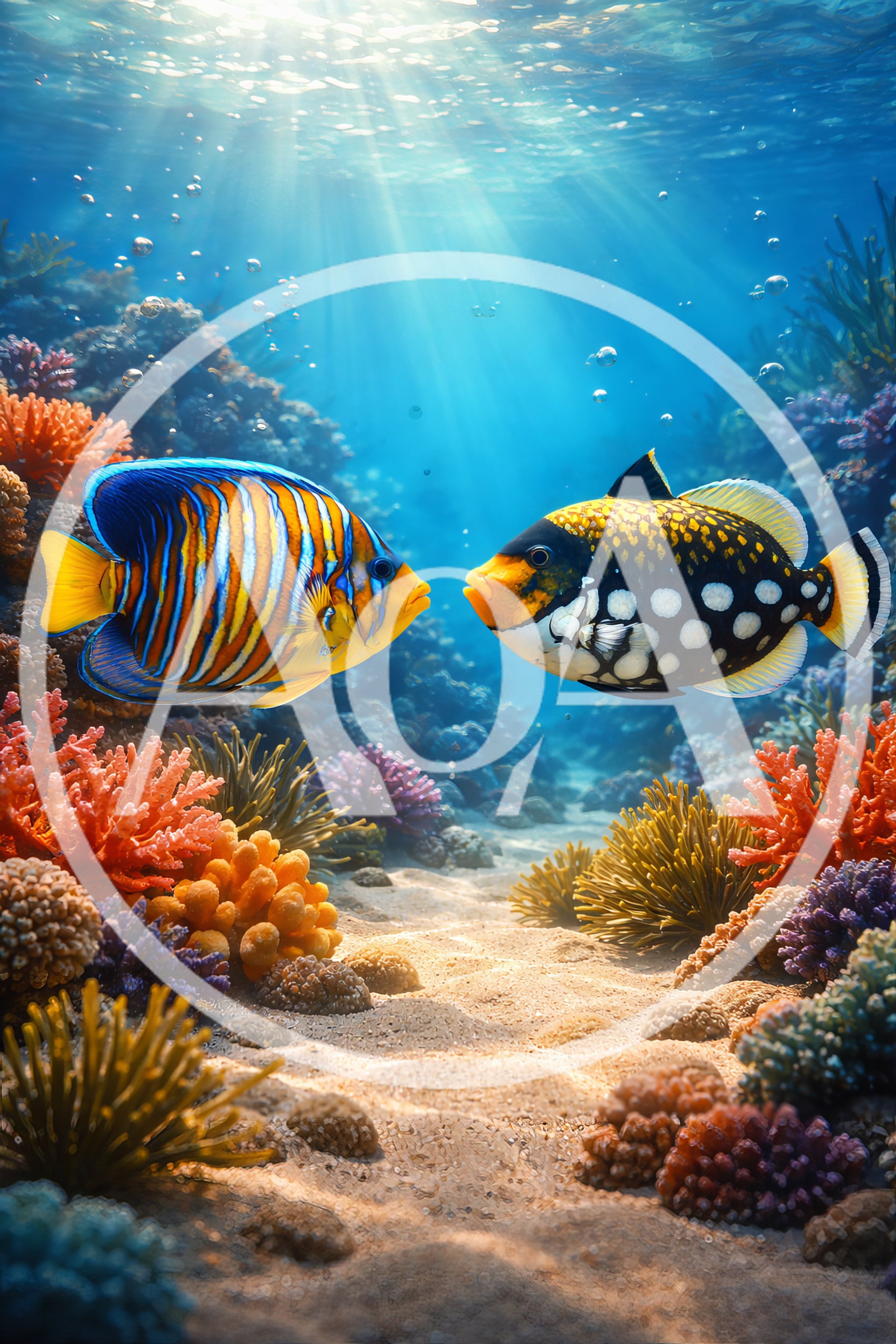 Regal Angelfish and Clown Triggerfish Swimming Over Coral Reef