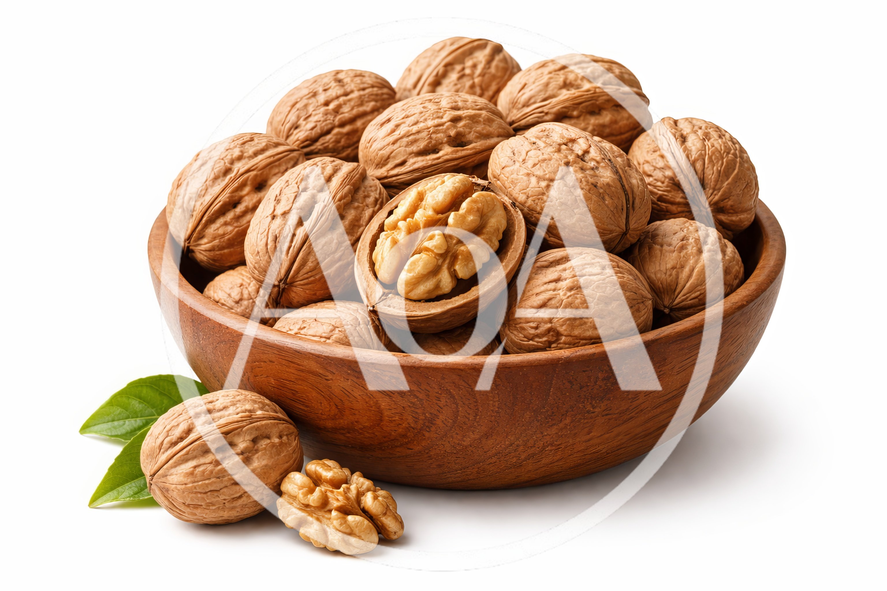 Walnuts in a Wooden Bowl on White Background