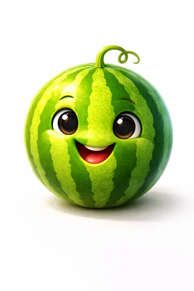 Cute Cartoon Watermelon Character With A Happy Expression