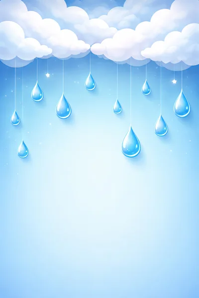 Blue Raindrops Hanging From Fluffy White Clouds
