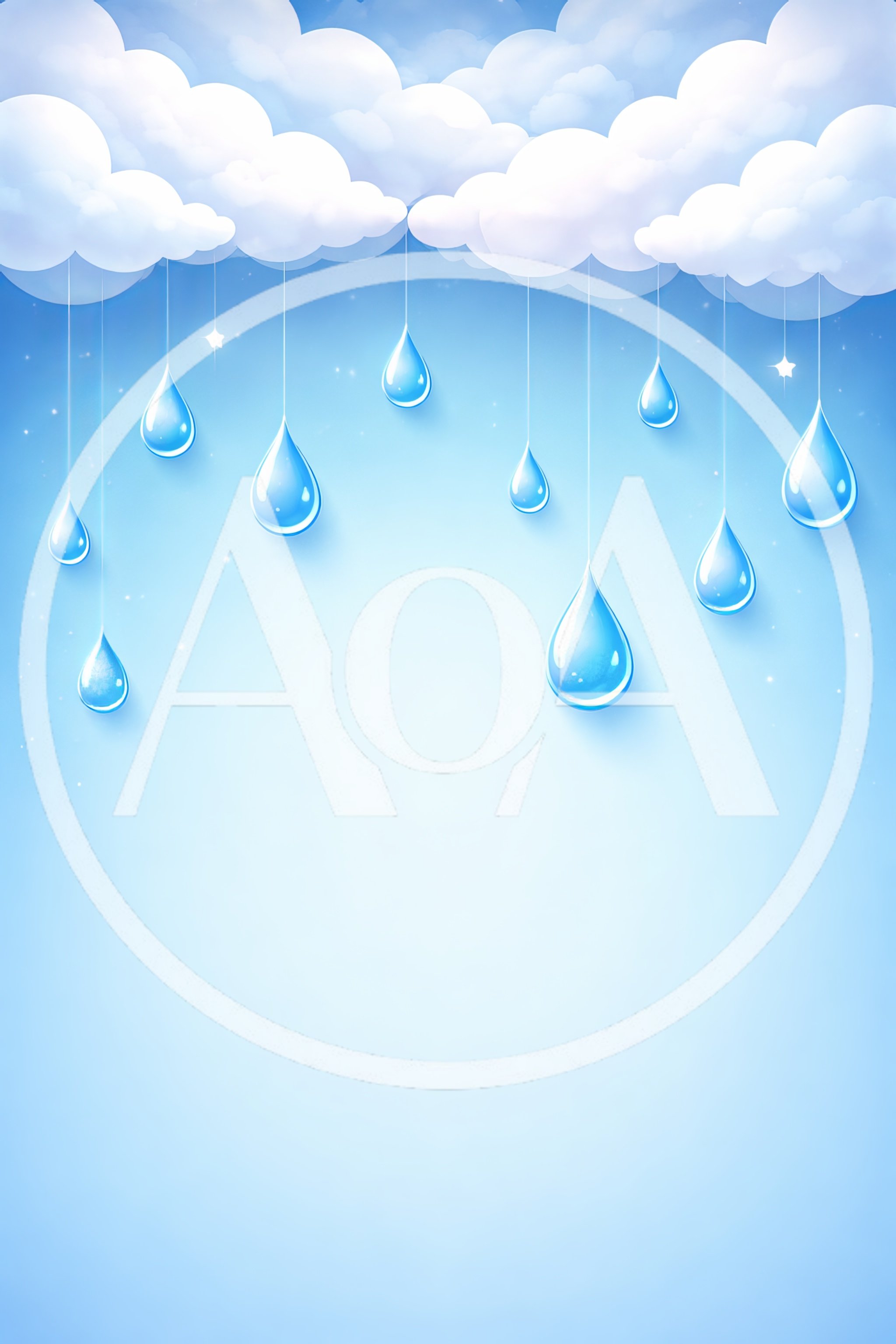 Blue Raindrops Hanging From Fluffy White Clouds