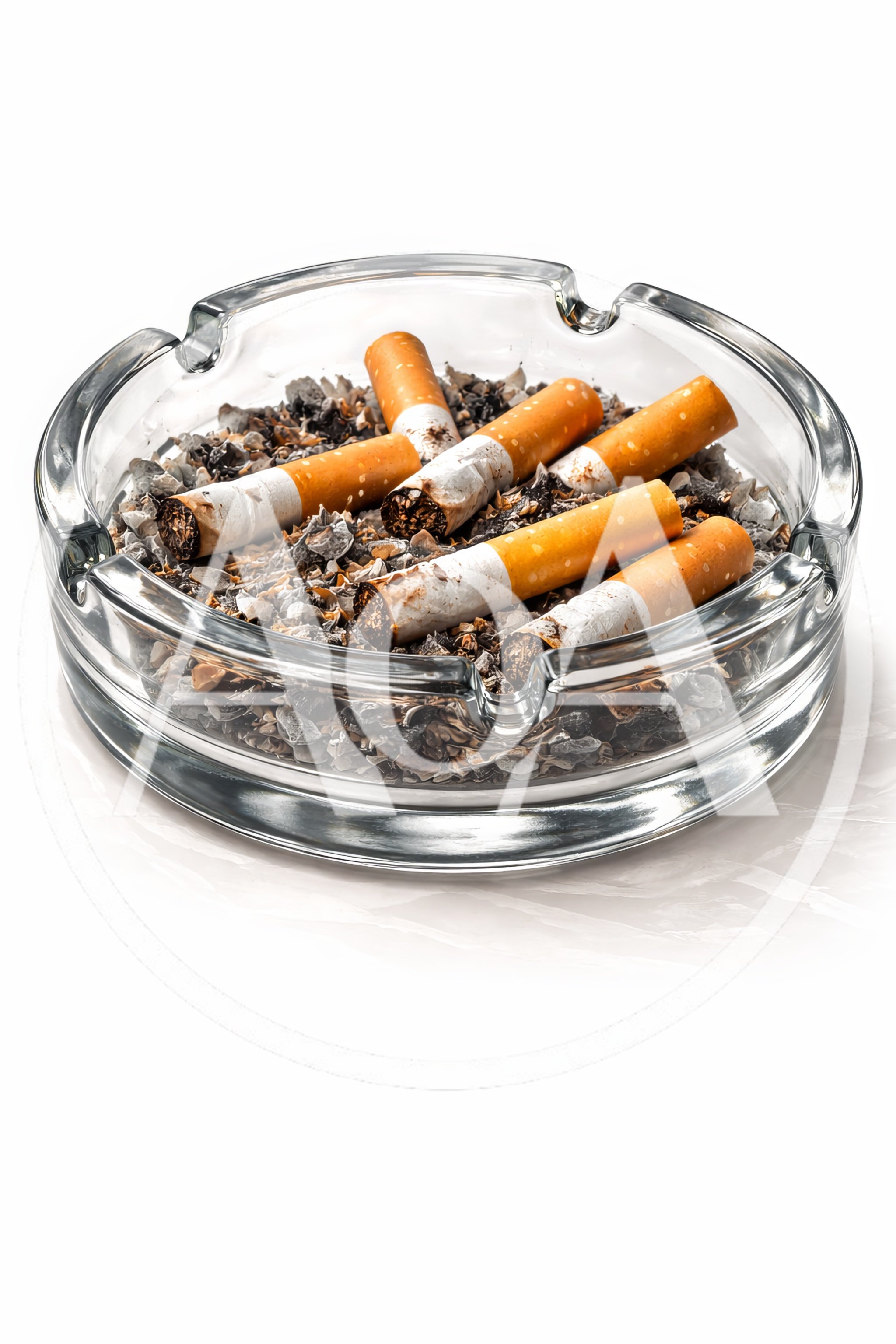 Glass Ashtray Filled With Used Cigarette Butts