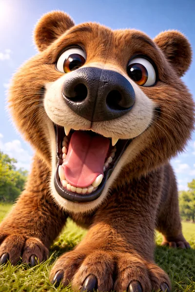 Close Up Of A Happy Cartoon Bear