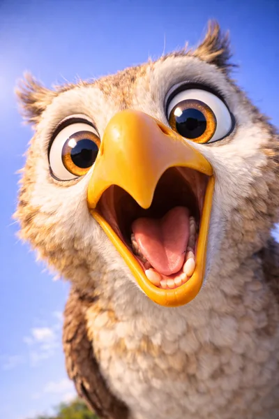Close Up Portrait Of A Cartoon Owl