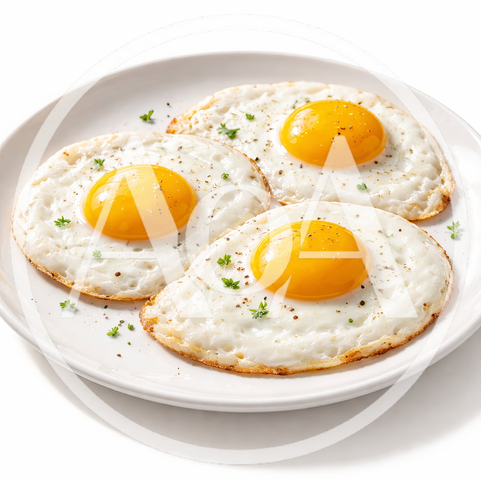 Three Sunny Side Up Fried Eggs on White Plate