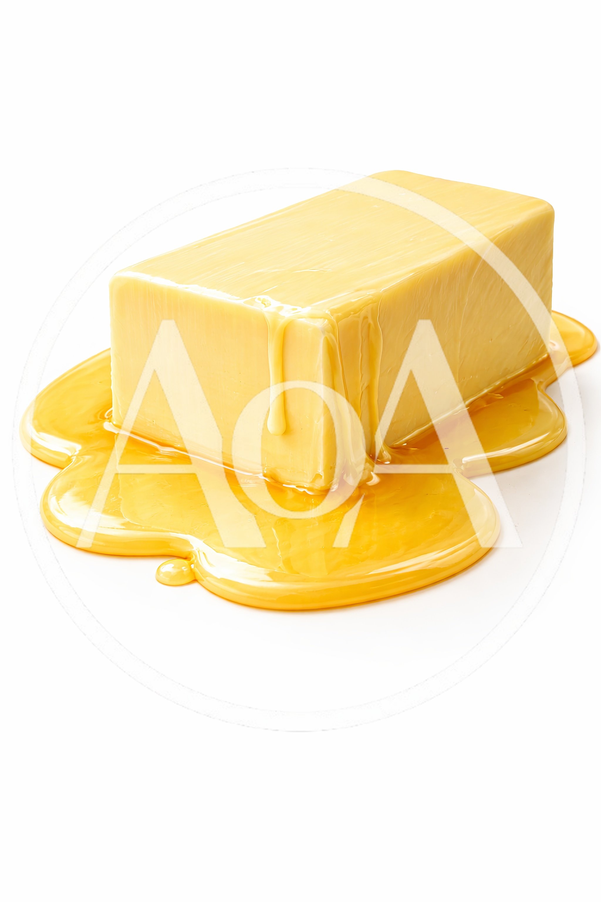 Block Of Butter Melting On White Background