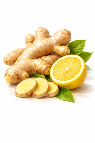 Fresh Ginger Root and Lemon Slices