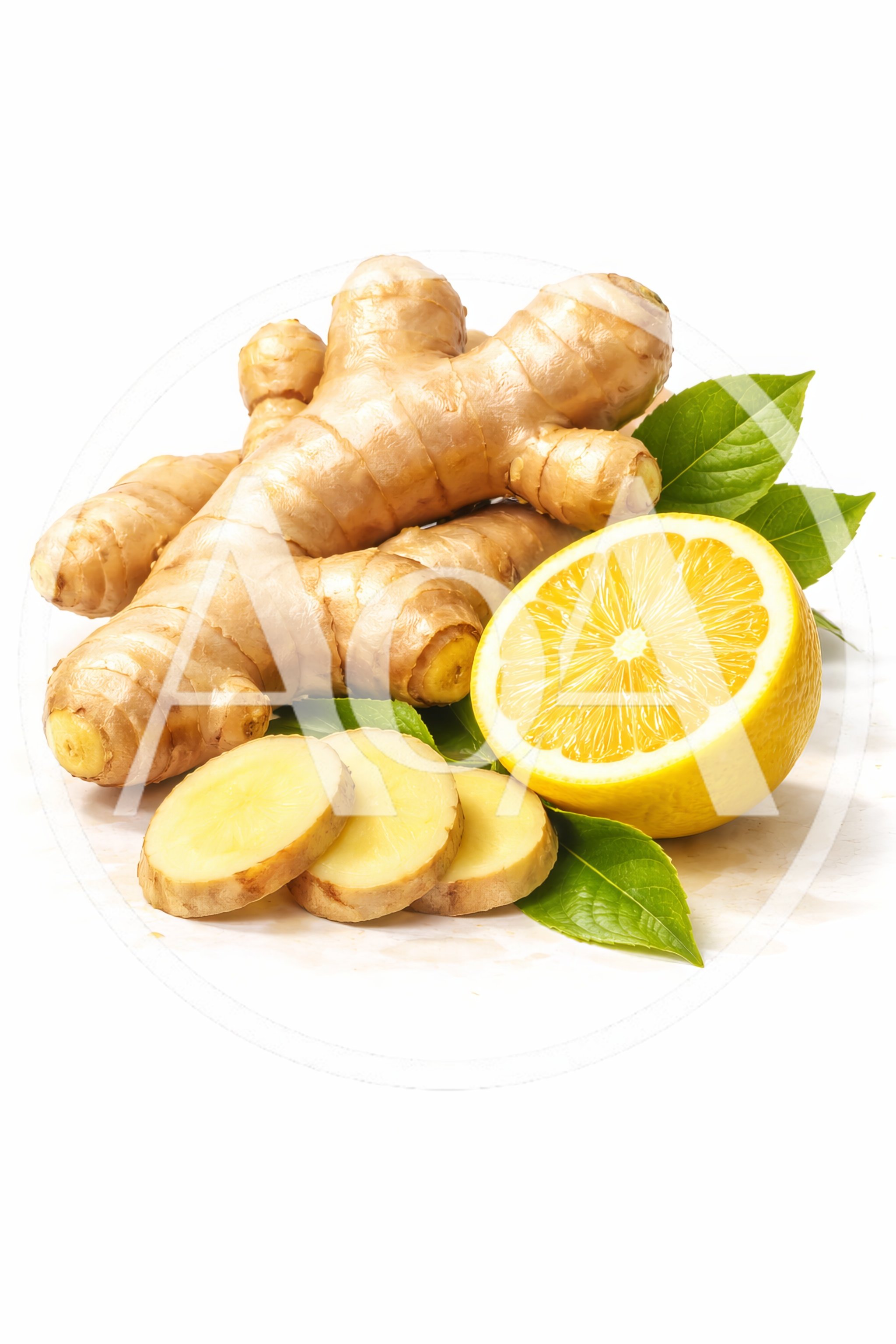 Fresh Ginger Root and Lemon Slices