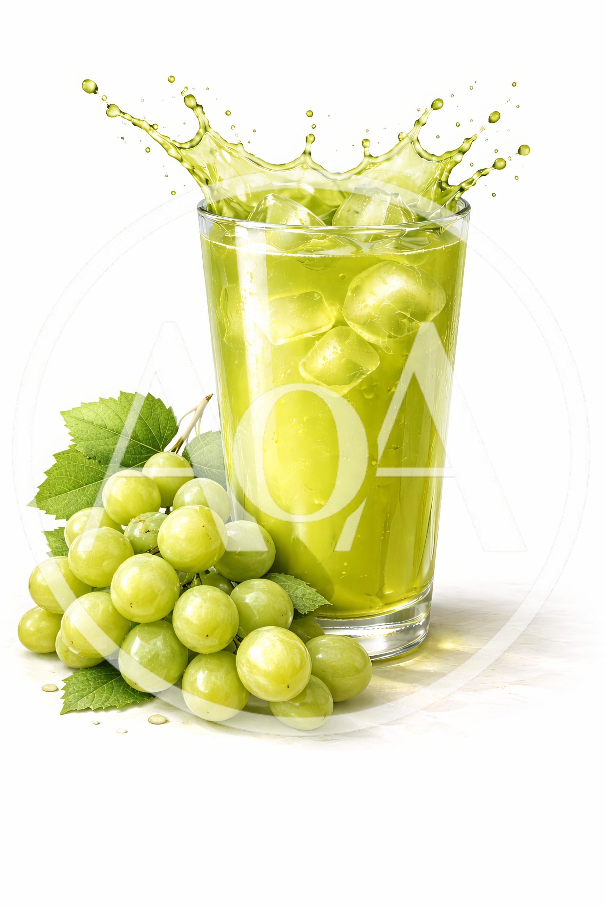 Refreshing Glass Of Green Grape Juice With Ice