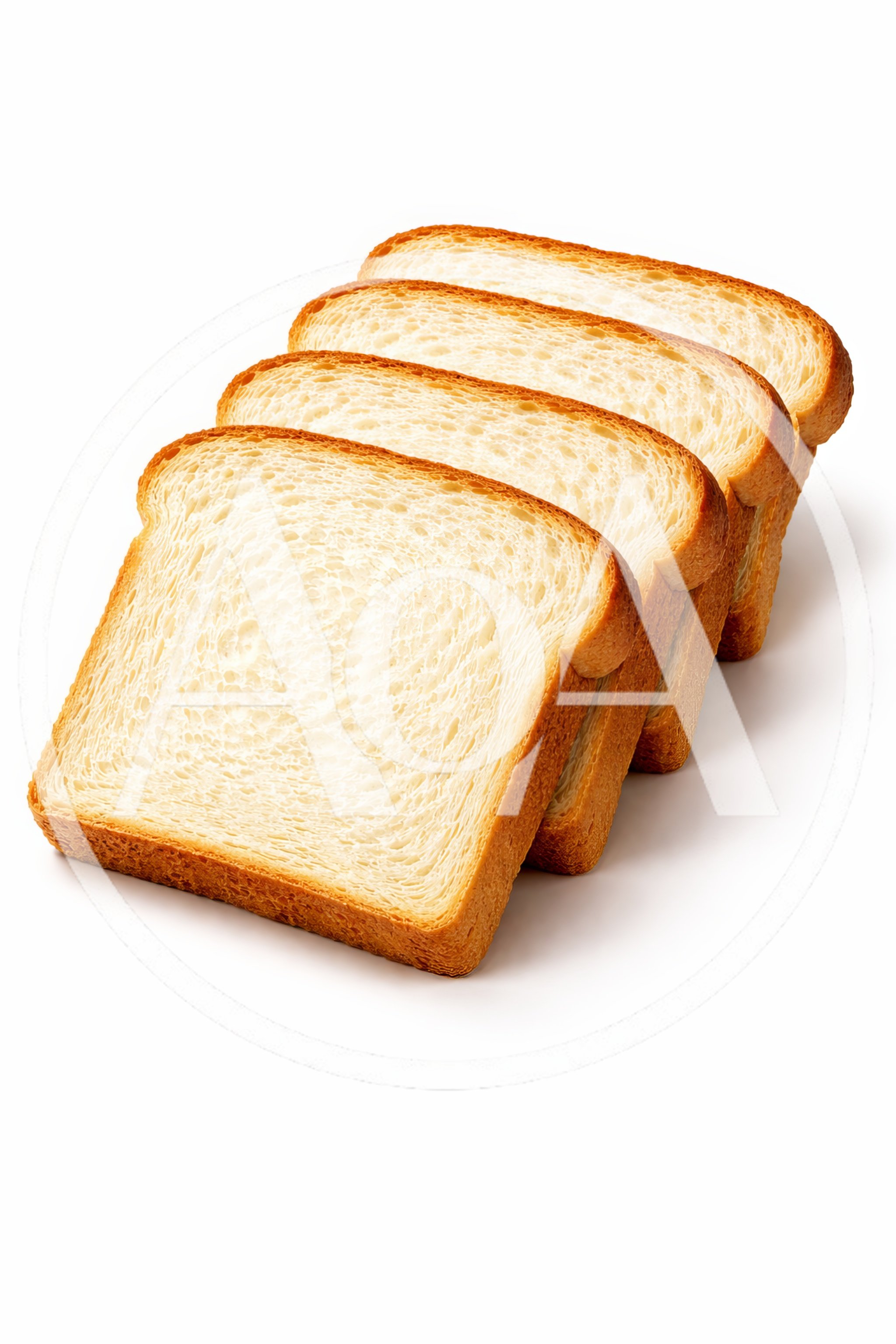 Four Slices Of White Bread Arranged In A Row