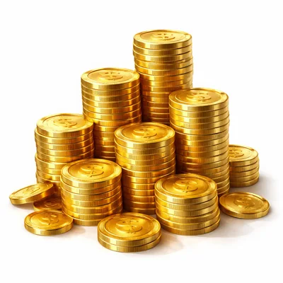 Stacks of Shiny Gold Coins on White Background