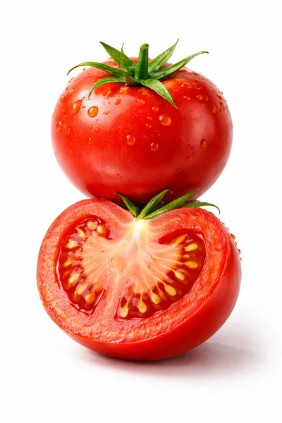 Fresh Red Tomato And Half Tomato Isolated On White
