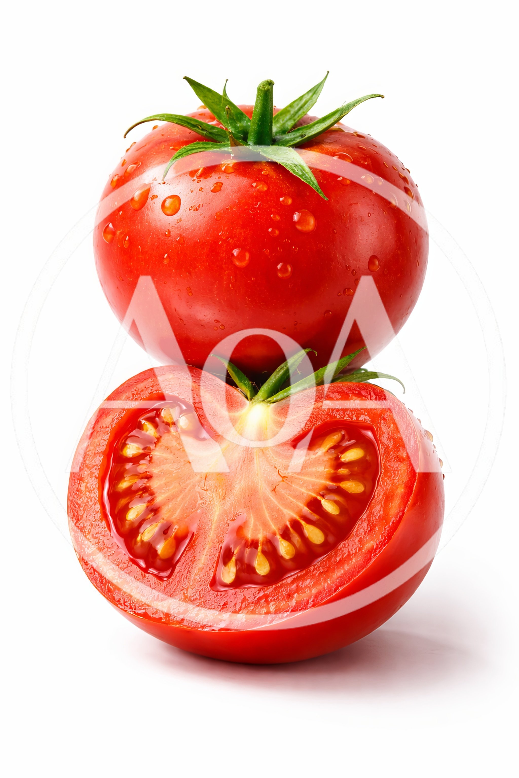 Fresh Red Tomato And Half Tomato Isolated On White