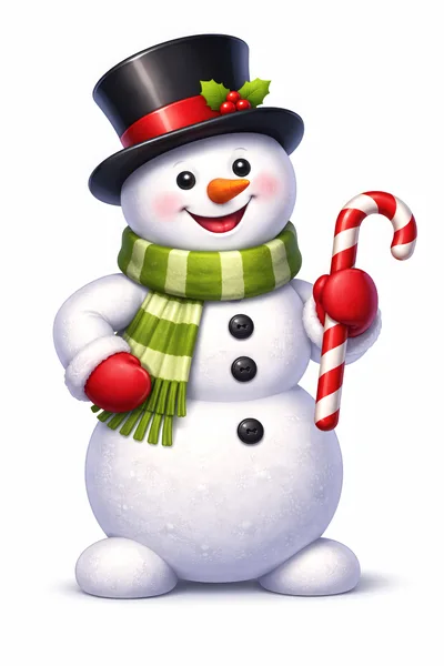 Cheerful Snowman Holding A Candy Cane