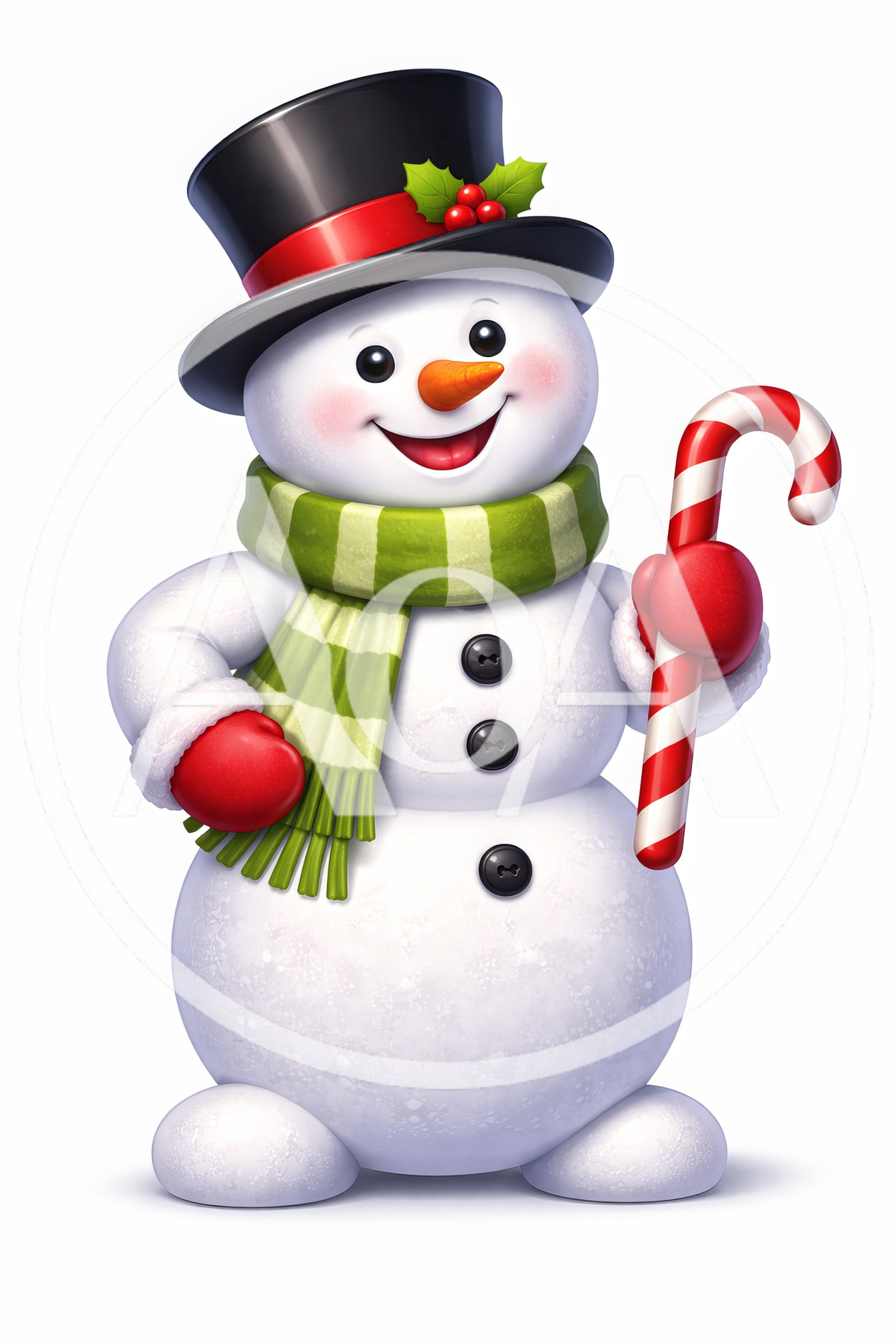 Cheerful Snowman Holding A Candy Cane